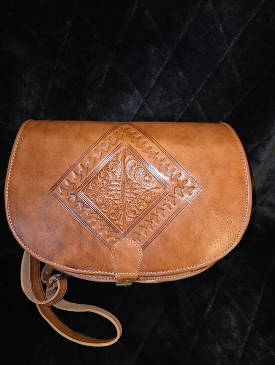 Source Unknown Handbags - Source Unknown Hand-Tooled Leather Crossbody Bag in Brown